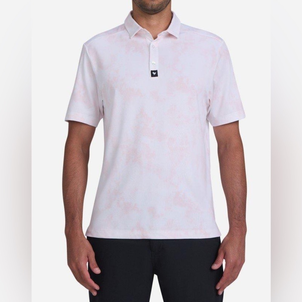 Bad Birdie Pique Golf Polo Shirt in a blush pink tie-dye